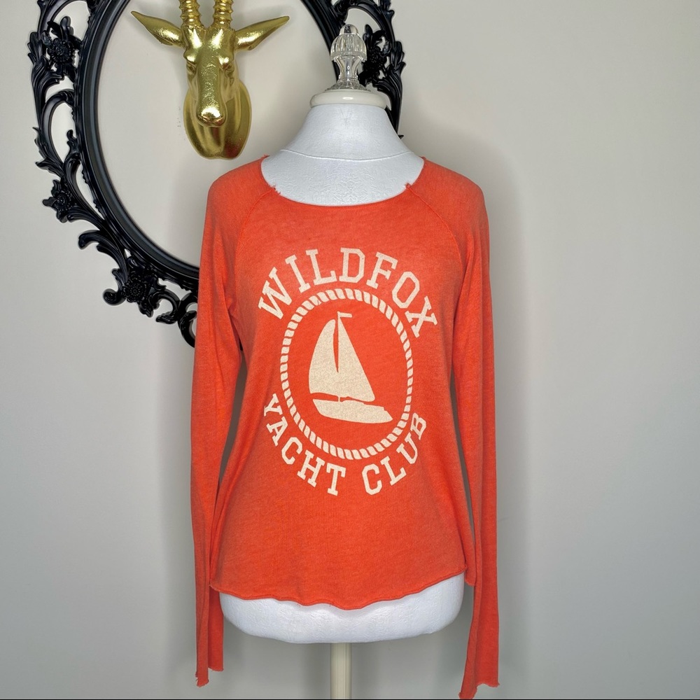Wildfox Orange Long Sleeve Sweater with Yacht Club Graphic